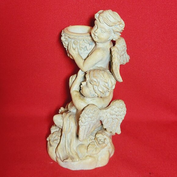 Vintage Angel Cherubs Figurine Decor Chalk Ware Angel Candleholder - Picture 11 of 12